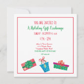 ホリデーパーティ招待状，贈答品交換おもしろいプリント 招待状 (正面)