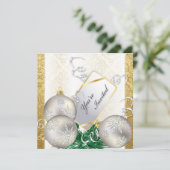 ホリデーパーティ招待状-金ゴールド&シルバーオーナメント 招待状 (スタンド正面)