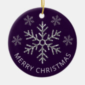 ホリデーパープルシルバーグリッタークリスマススノーフレーク セラミックオーナメント (正面)
