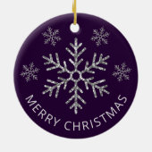 ホリデーパープルシルバーグリッタークリスマススノーフレーク セラミックオーナメント (裏面)