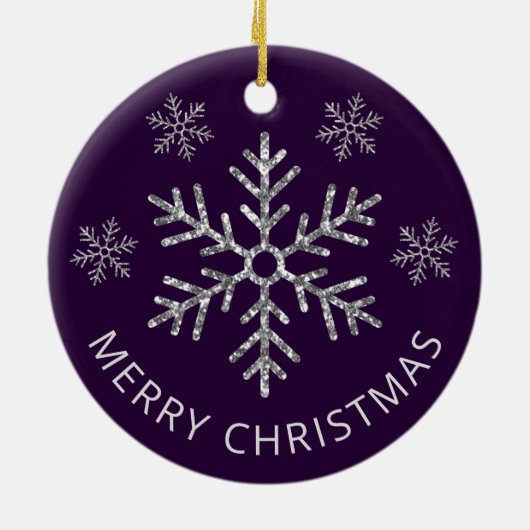 ホリデーパープルシルバーグリッタークリスマススノーフレーク セラミックオーナメント (裏面)