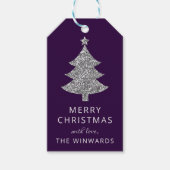 ホリデーパープル&シルバーグリッタークリスマスツリー ギフトタグ (正面)