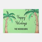 ホリデーパームツリーズパーソナライズされた ドアマット (正面)