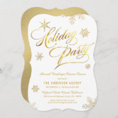 ホリデーパー企業のティのエレガント金ゴールドスクリプト 招待状 (正面/裏面)
