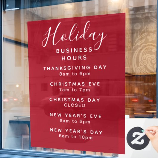 ホリデービジネスアワーズレッドホワイトカスタム ウィンドウサイン (カフェ窓)