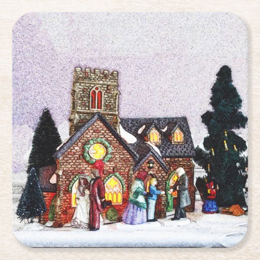 ホリデービレッジシーン スクエアペーパーコースター (正面)