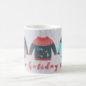 ホリデービーズ醜いセータ数々のーカラーニットテクスチャ コーヒーマグカップ (中央)