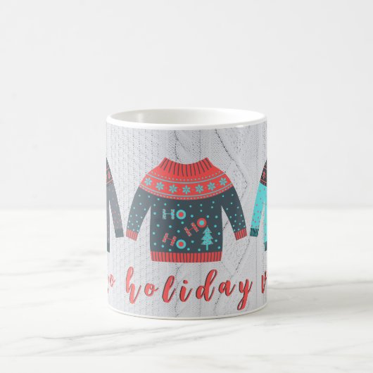 ホリデービーズ醜いセータ数々のーカラーニットテクスチャ コーヒーマグカップ (中央)