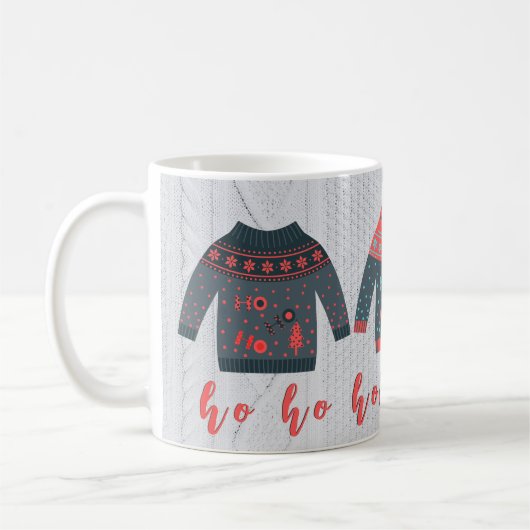 ホリデービーズ醜いセータ数々のーカラーニットテクスチャ コーヒーマグカップ (左)