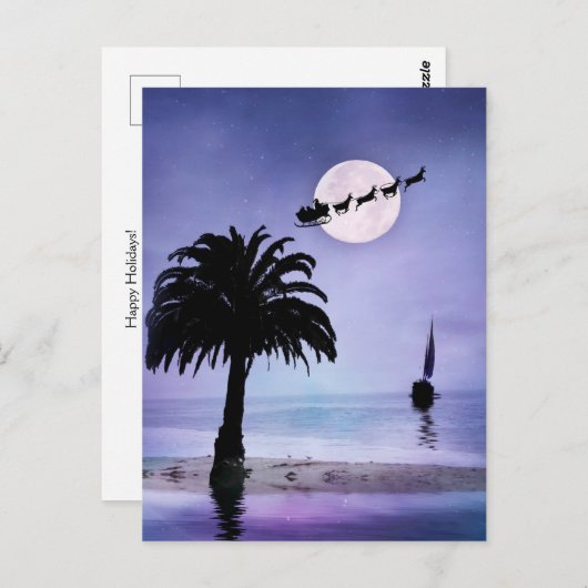 ホリデービーチセーリングボートウィズサンタ ポストカード (正面/裏面)