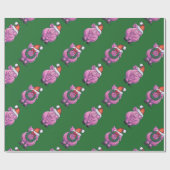 ホリデーピッグinサンタハットパターンオングリーン ラッピングペーパー (フラット)