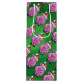 ホリデーピッグinサンタハットパターンオングリーン ワインギフトバッグ (正面)