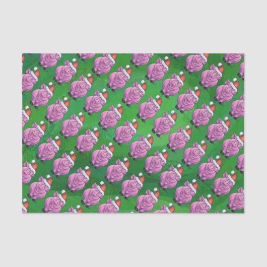 ホリデーピッグinサンタハットパターンオングリーン 薄葉紙 (正面)