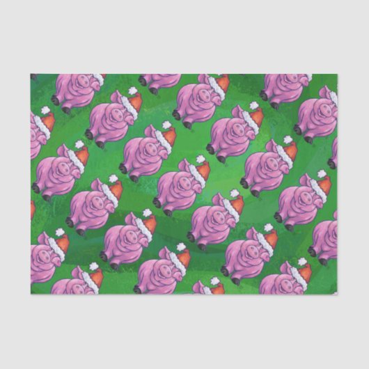 ホリデーピッグinサンタハットパターンオングリーン 薄葉紙 (正面)