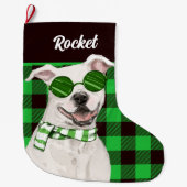 ホリデーピットブルとグリーンプライド犬の名前 ラージクリスマスストッキング (正面)