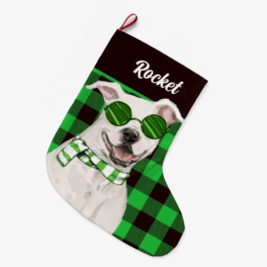 ホリデーピットブルとグリーンプライド犬の名前 ラージクリスマスストッキング (正面 (吊り時))