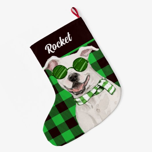 ホリデーピットブルとグリーンプライド犬の名前 ラージクリスマスストッキング (裏面 (吊り時))