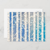 ホリデーピンクとブルーの樺の木ツリーとスノーフレーク ポストカード (正面/裏面)