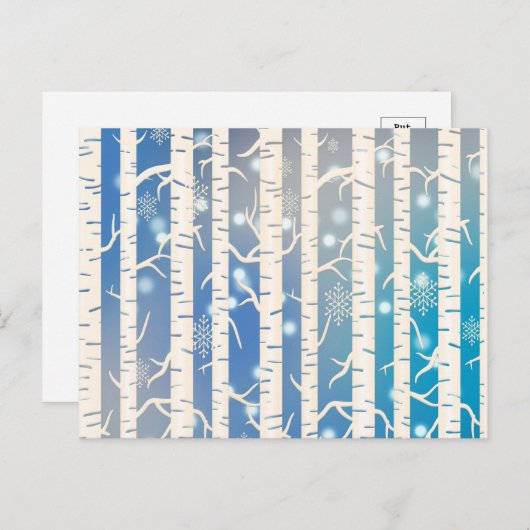 ホリデーピンクとブルーの樺の木ツリーとスノーフレーク ポストカード (正面/裏面)