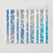 ホリデーピンクとブルーの樺の木ツリーとスノーフレーク ポストカード (正面)