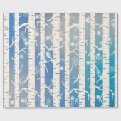 ホリデーピンクとブルーの樺の木ツリーとスノーフレーク ラッピングペーパー (フラット)