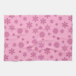 ホリデーピンクグリッタールックスノーフレーク キッチンタオル