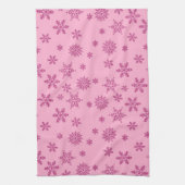 ホリデーピンクグリッタールックスノーフレーク キッチンタオル (縦)