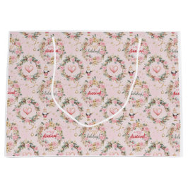 ホリデーピンクナッメリークラッカーボークスカスタムメッセージ ラージペーパーバッグ