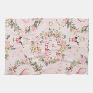 ホリデーピンクナッメリークラッカーボークスカスタムリース キッチンタオル