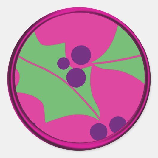 ホリデーピンクパープルホリーベリー封筒用シール ラウンドシール (正面)