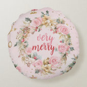 ホリデーピンクメリークリスマスボークスリースカスタム ラウンドクッション (裏面)