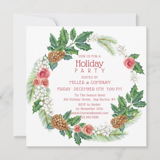 ホリデーピンクリース企業のクリスマスパーティー 招待状 (正面)