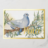 ホリデーピースドーブオリーブブランチ 箔シーズンカード (正面)