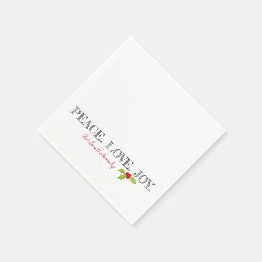 ホリデーピースラブジョイファミリーネーム文字ホリー スタンダードカクテルナプキン (角)