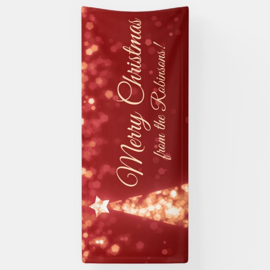 ホリデーファミリーネーム金ゴールドレッドクリスマスライト 横断幕 (縦)