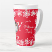 ホリデーファミリーフォトJOYホワイトスノーフレークマグH カフェラテマグ (右アングル)