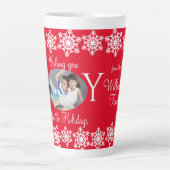 ホリデーファミリーフォトJOYホワイトスノーフレークマグH カフェラテマグ (正面)