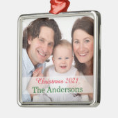 ホリデーファミリー写真テンプレートカスタマイズ メタルオーナメント (左)