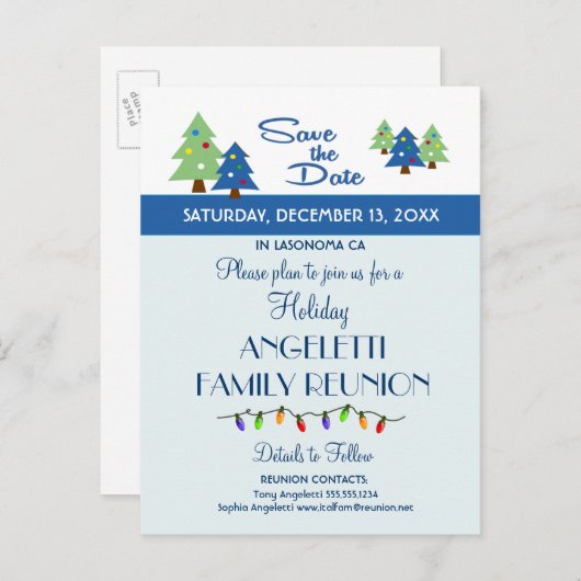 ホリデーファミリー懇親会、パーティー、イベント日付を保存 案内ポストカード (正面/裏面)