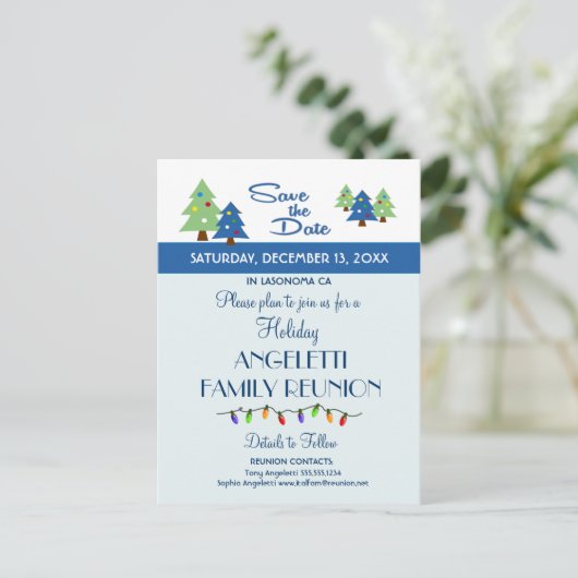 ホリデーファミリー懇親会、パーティー、イベント日付を保存 案内ポストカード (スタンド正面)