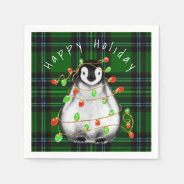 ホリデーフェスティバルペンギン、キラキラ赤い緑のライト スタンダードカクテルナプキン