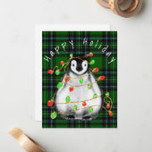 ホリデーフェスティバルペンギン、キラキラ赤い緑のライト ノートカード (正面/裏面インサイチュ)