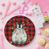 ホリデーフェスティバルペンギン、キラキラ赤い緑のライト ペーパープレート (パーティー)