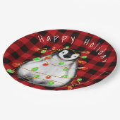 ホリデーフェスティバルペンギン、キラキラ赤い緑のライト ペーパープレート (アングル)