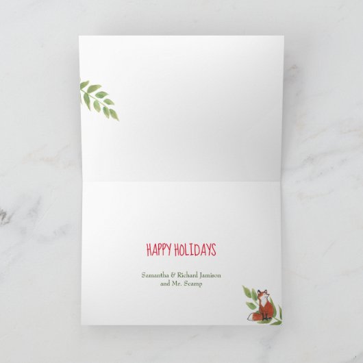 ホリデーフォトカードキツネかわいいクリスマスウッドランド シーズンカード (内部)