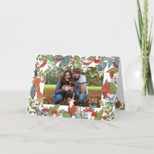 ホリデーフォトカードキツネかわいいクリスマスウッドランド シーズンカード (正面)