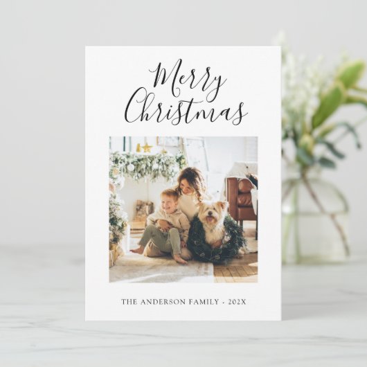 ホリデーフォトカードミニマリストメリークリスマスカード シーズンカード (スタンド正面)