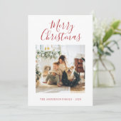ホリデーフォトカードレッドミニマリストメリークリスマス シーズンカード (スタンド正面)
