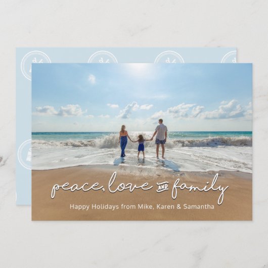 ホリデーフォトカード |平和と愛と家族 シーズンカード (正面/裏面)