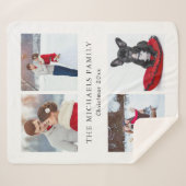 ホリデーフォトコラージュ名前の追加クリスマスフリース シェルパブランケット (正面(横))